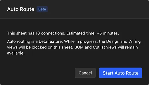 The auto-routing confirmation dialog showing the edge count