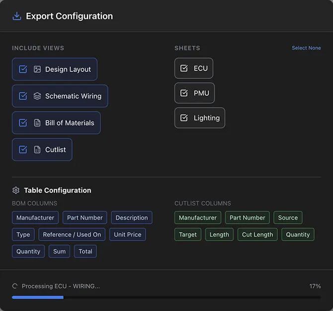 The export progress indicator showing percentage and status message
