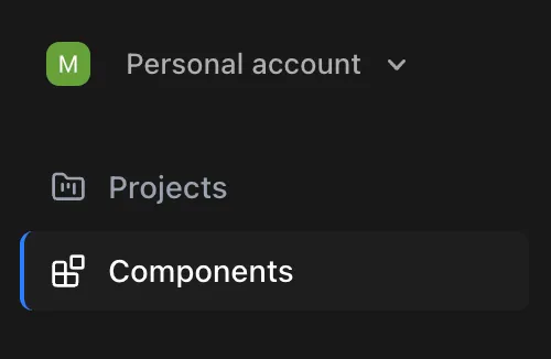 The sidebar navigation showing the Projects and Components tabs