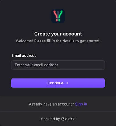 The sign-up screen with email and OTP verification
