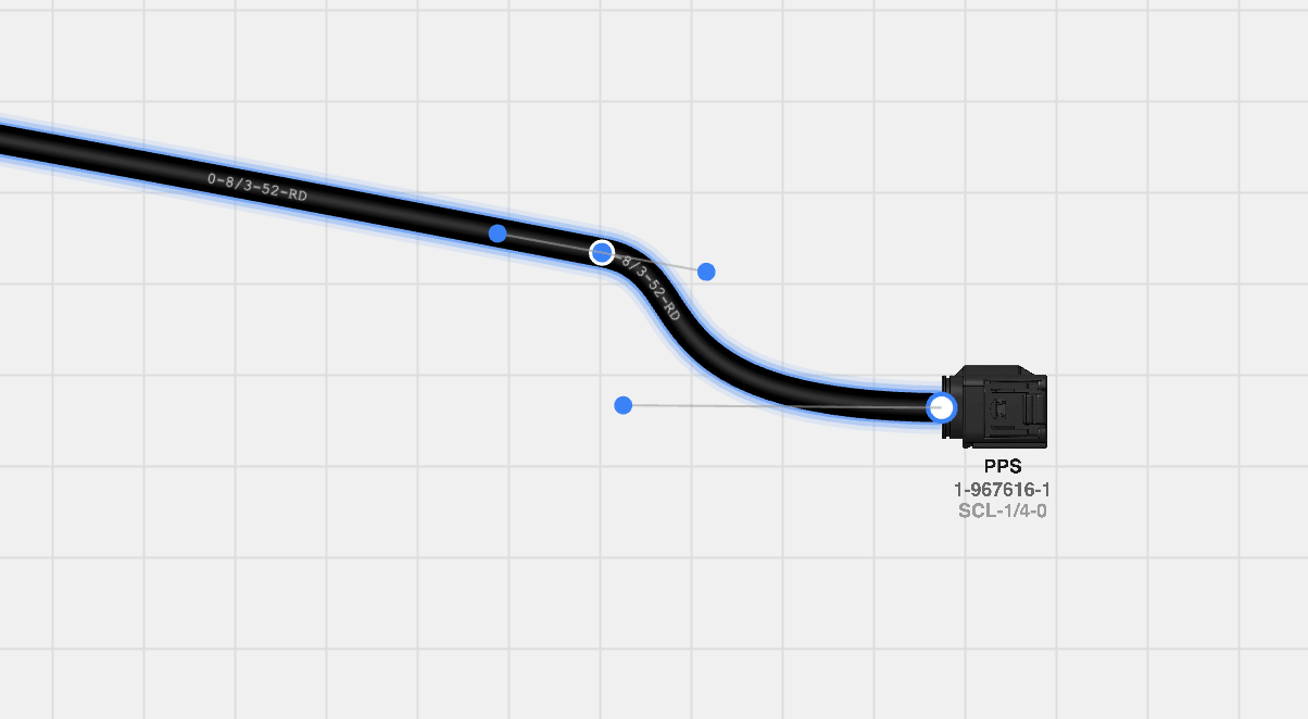 A cable with waypoints and tangent handles visible while the curve is reshaped