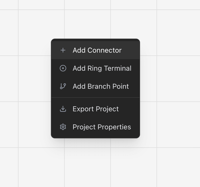 The right-click context menu on the design canvas
