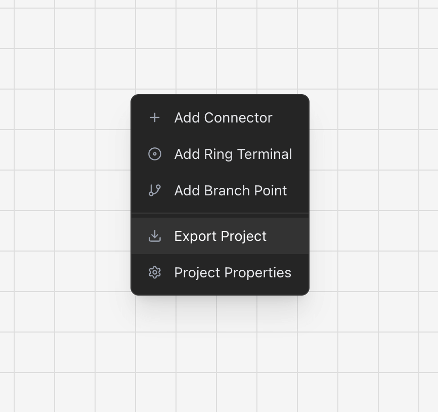 The export entry in the canvas context menu