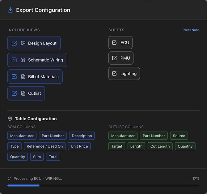 The export progress indicator showing the percentage and current step