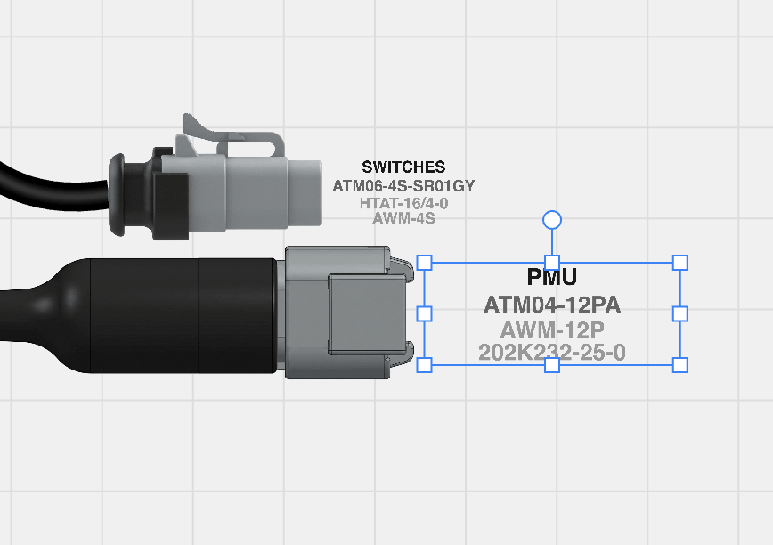 The design canvas with component labels visible beneath the connector nodes