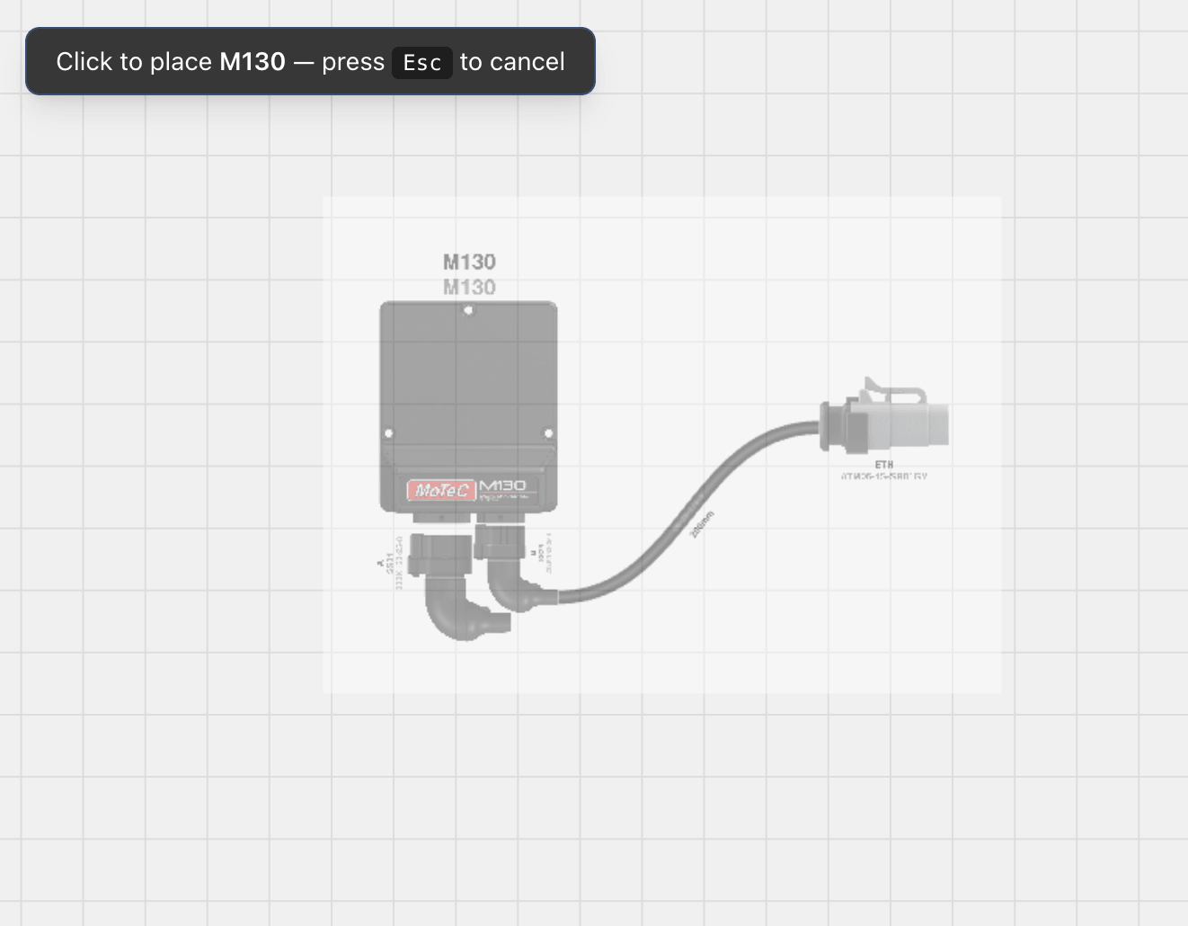A component being placed on the design canvas, with the inserted nodes at the cursor