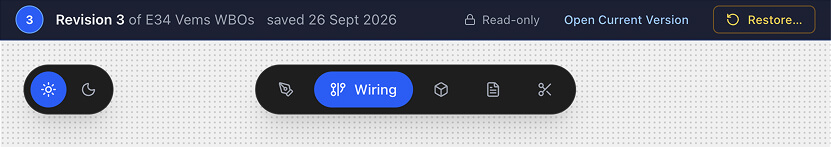 The read-only banner above an open revision, showing Revision 3, its save date, a Read-only tag, Open Current Version and Restore