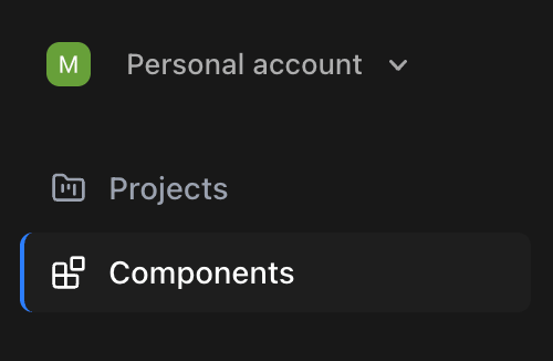 The sidebar navigation showing the Projects and Components entries