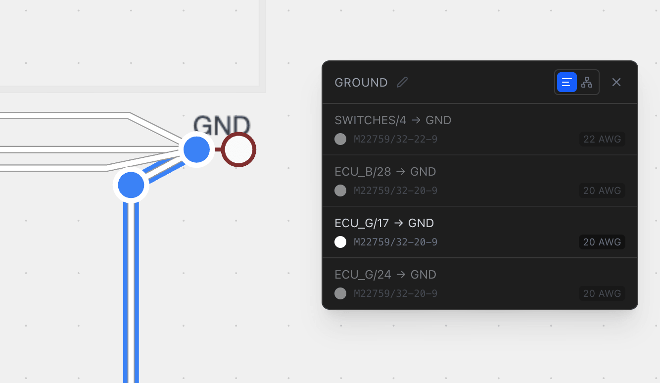 The wire info panel with the network name being edited